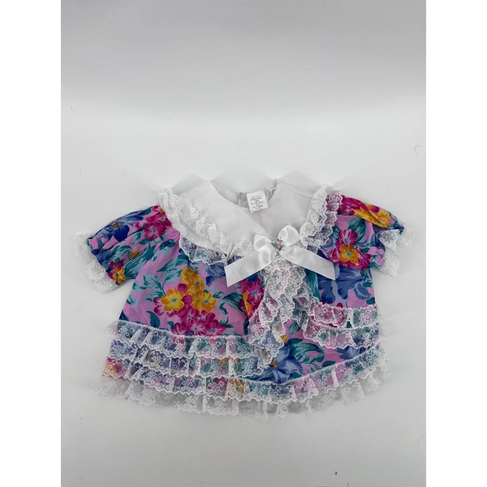 Vintage 90's Floral Lace Ruffle Baby Dress and Bloomers Set 3-6 Months Pink Blue